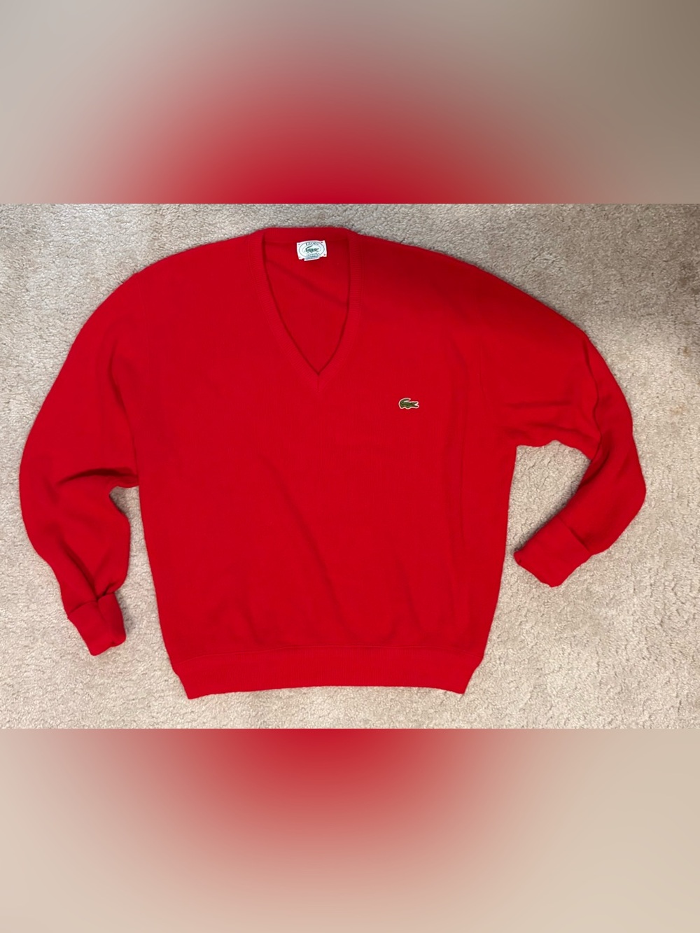Lacoste V-Neck Sweater in Bright Red with Crocodile Logo